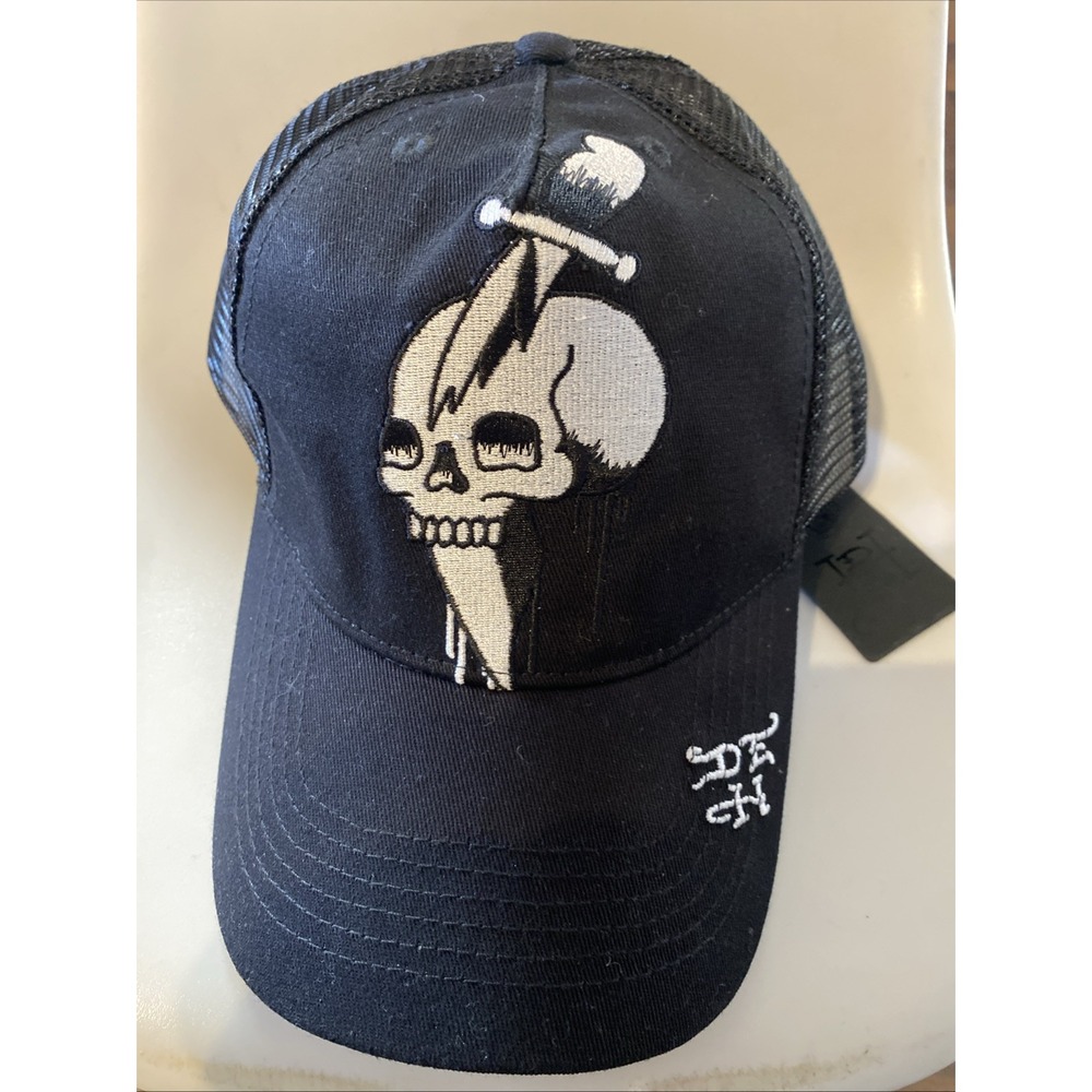 Y2K‎ Ed Hardy Skull Knife Hat Men's Trucker Black Mesh Streetwear OS Cap NWT
